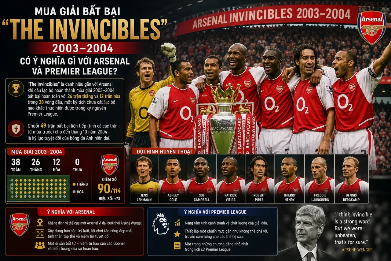 Khoảnh khắc nâng cúp vàng Premier League bất bại độc nhất vô nhị của đội bóng Pháo Thủ Arsenal
