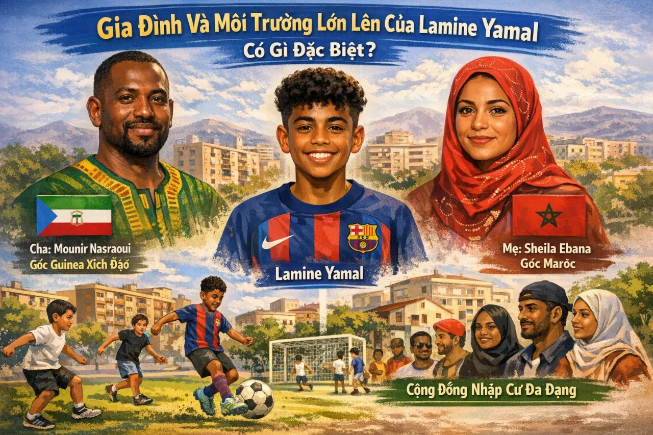 Lamine Yamal khi còn nhỏ chụp ảnh cùng người thân tại khu phố Rocafonda