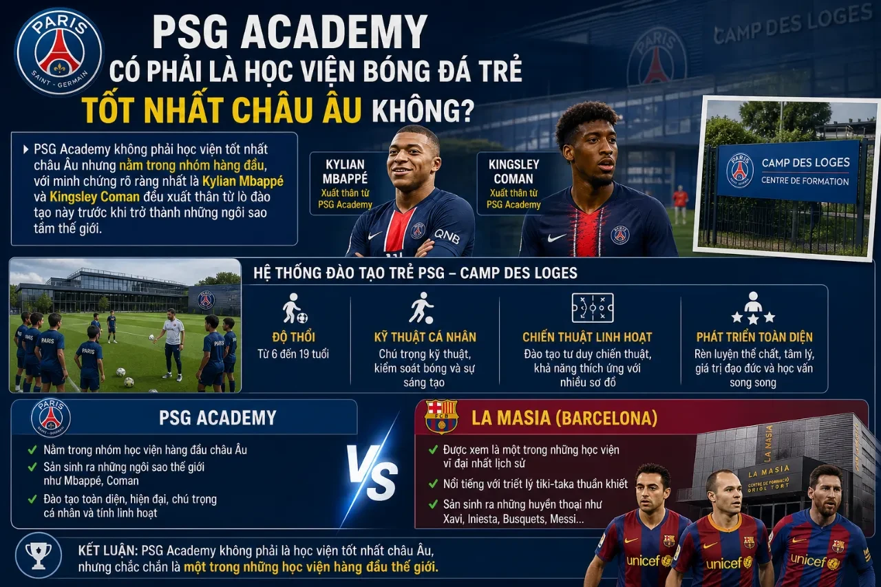 Hệ thống cơ sở vật chất sân bãi và khu nhà tập luyện kỹ thuật tổng hợp của PSG học viện trẻ