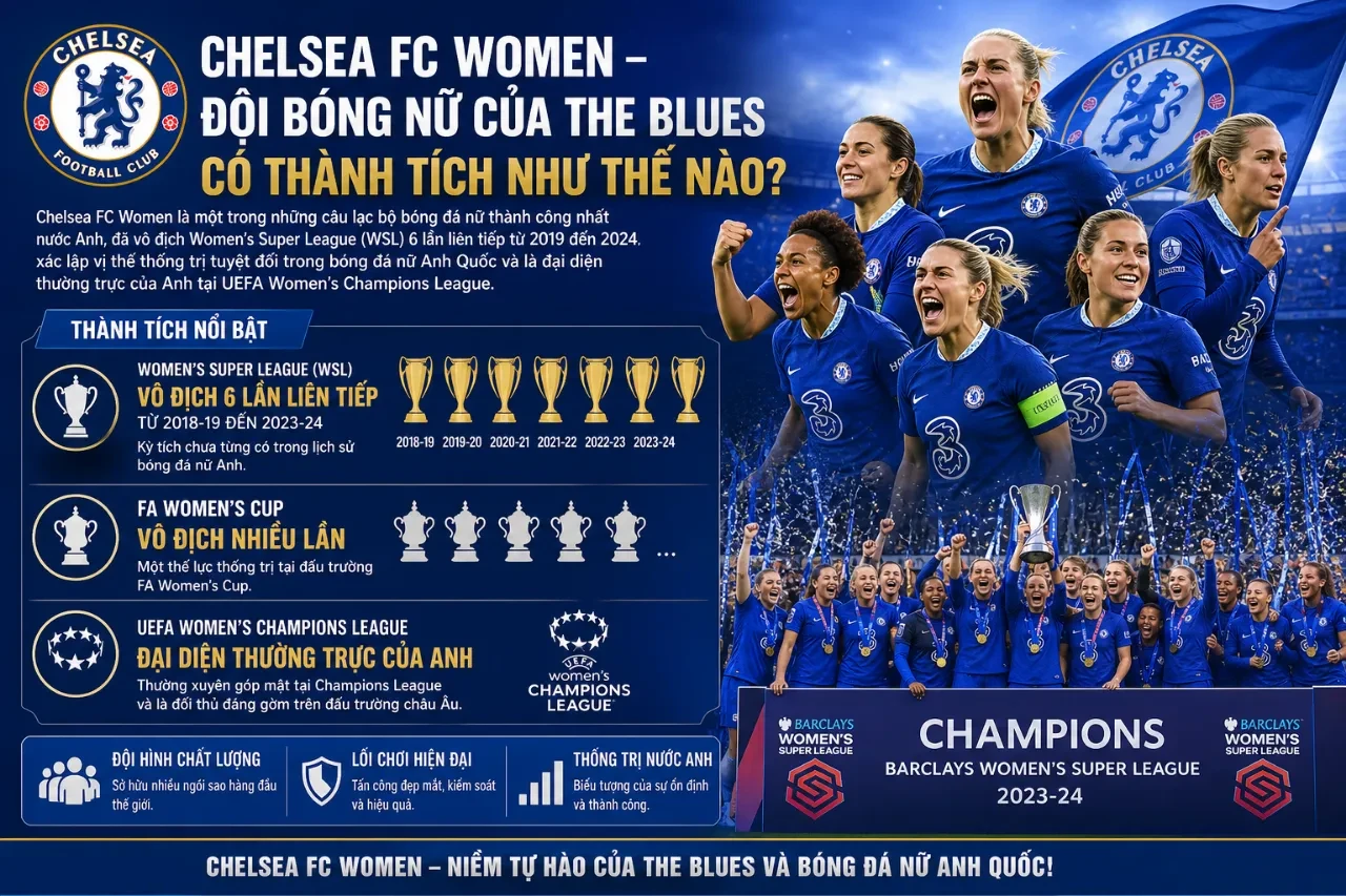 Các cầu thủ đội nữ Chelsea nâng cao cúp vô địch giải bóng đá quốc gia Anh đầy tự hào