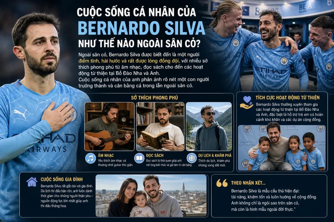 Tiền vệ Bernardo Silva mỉm cười rạng rỡ trong một buổi trả lời phỏng vấn ngoài sân cỏ