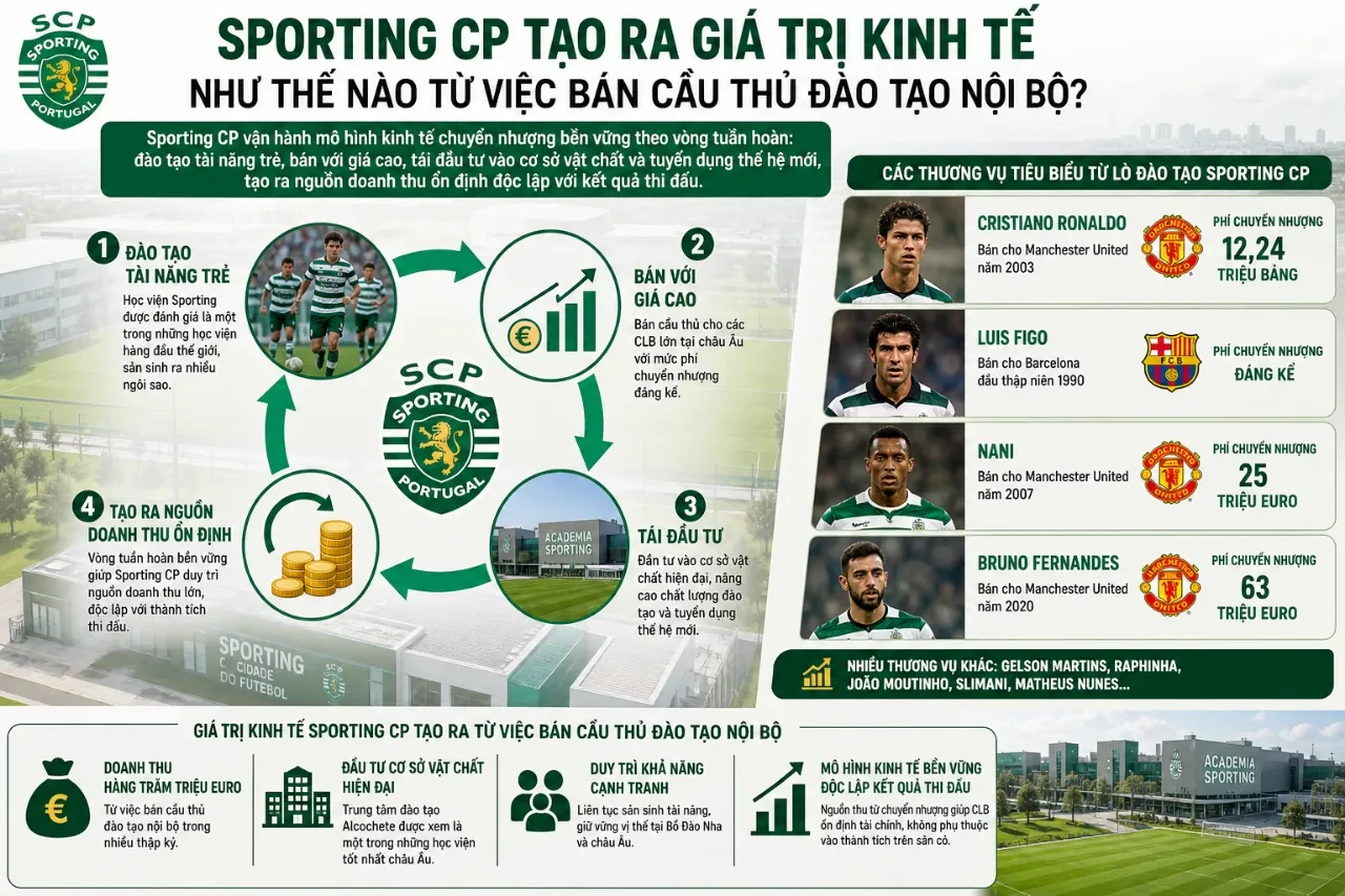 Mô hình phát triển kinh tế bền vững dựa trên chuyển nhượng siêu sao tại Sporting Clube de Portugal
