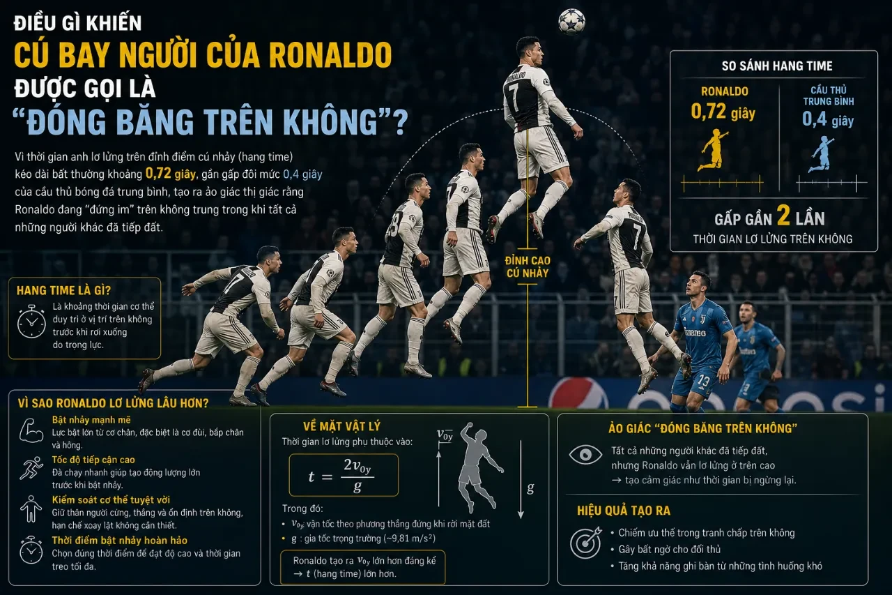 Cận cảnh khoảnh khắc Cristiano Ronaldo lơ lửng trên không trung vượt xa tầm nhảy của hậu vệ