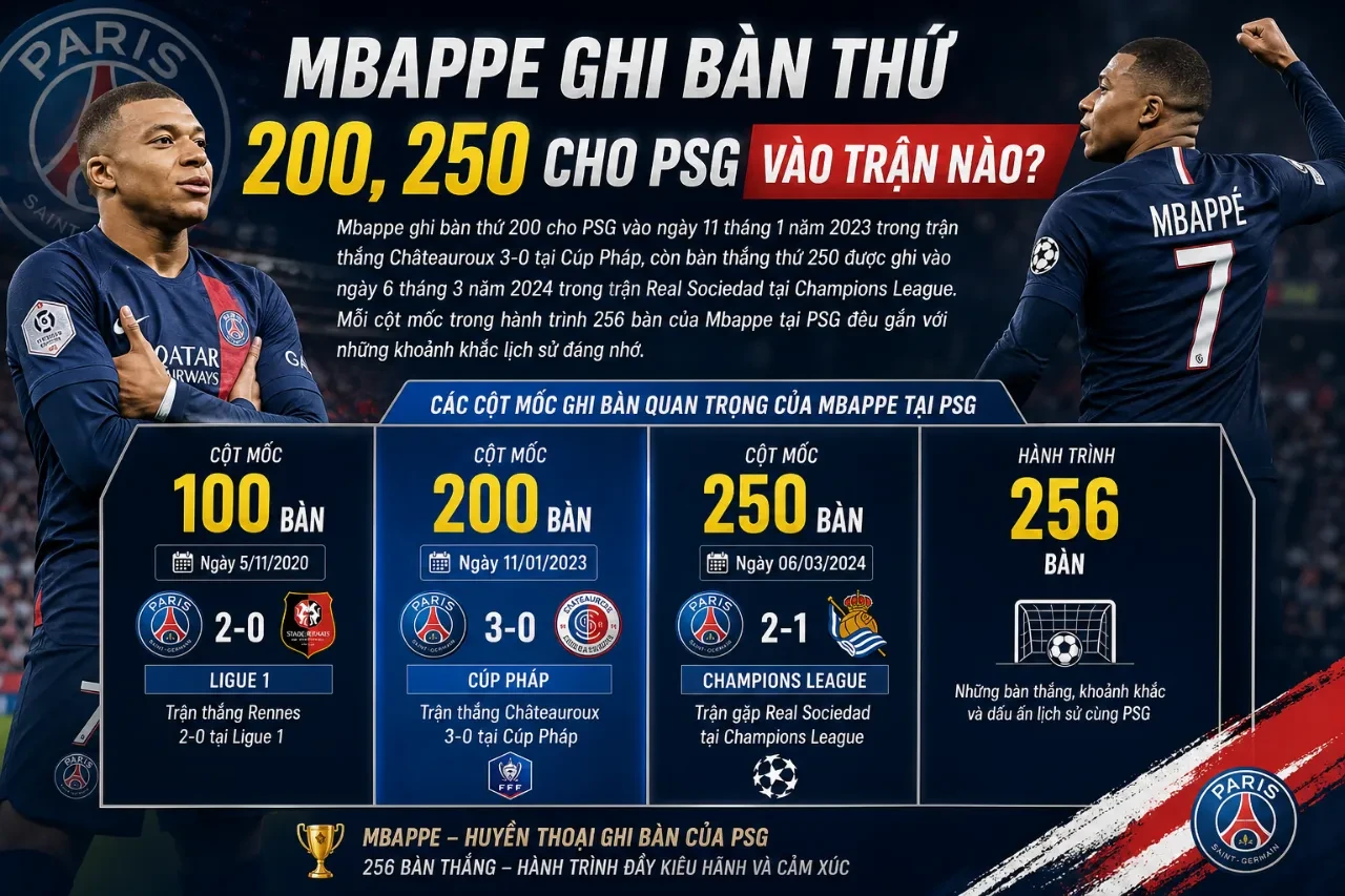 Kylian Mbappé vỡ òa cảm xúc ăn mừng cột mốc 250 bàn thắng chính thức tại PSG