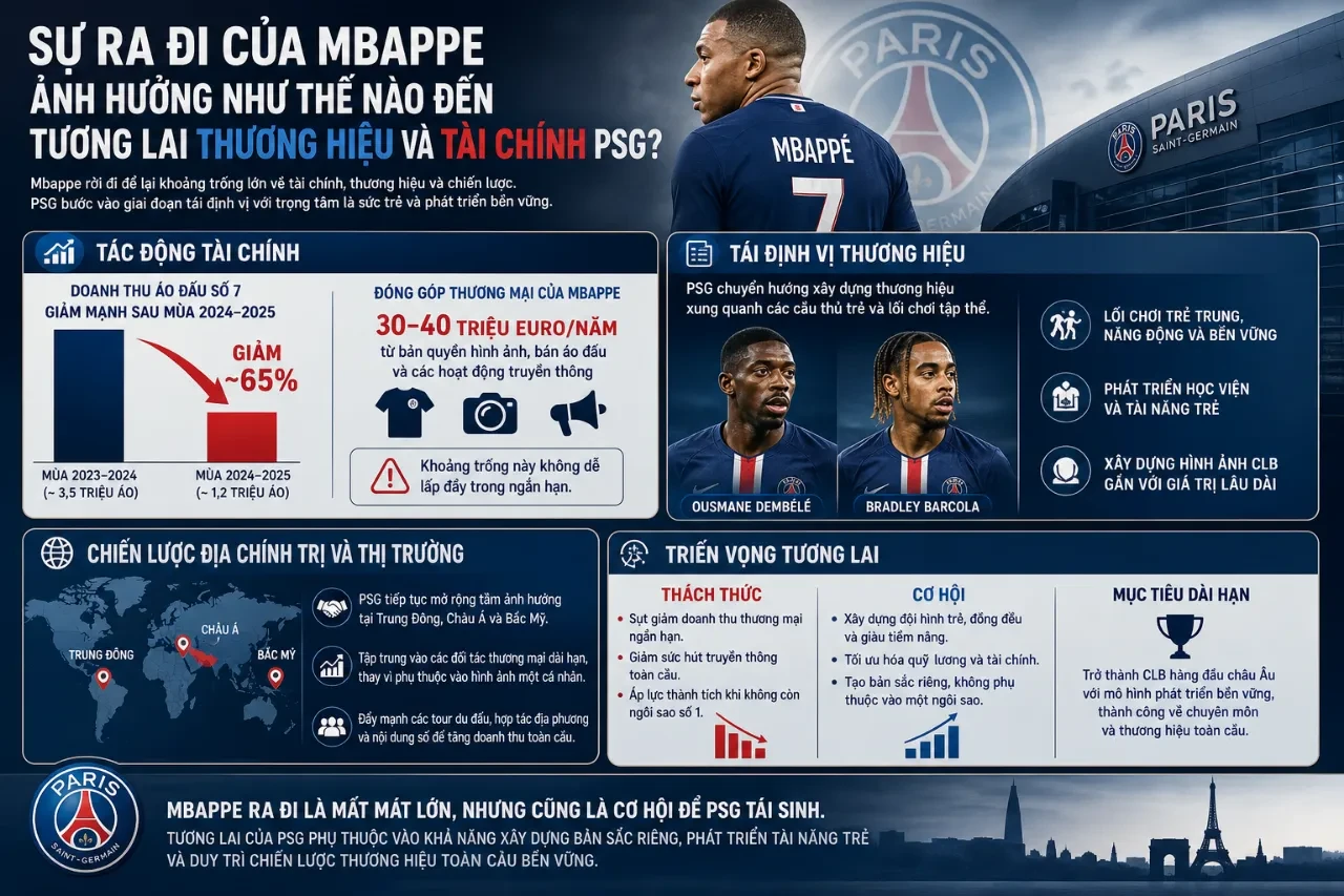 Thương hiệu PSG chịu nhiều tác động sau khi Kylian Mbappé chuyển sang Real Madrid