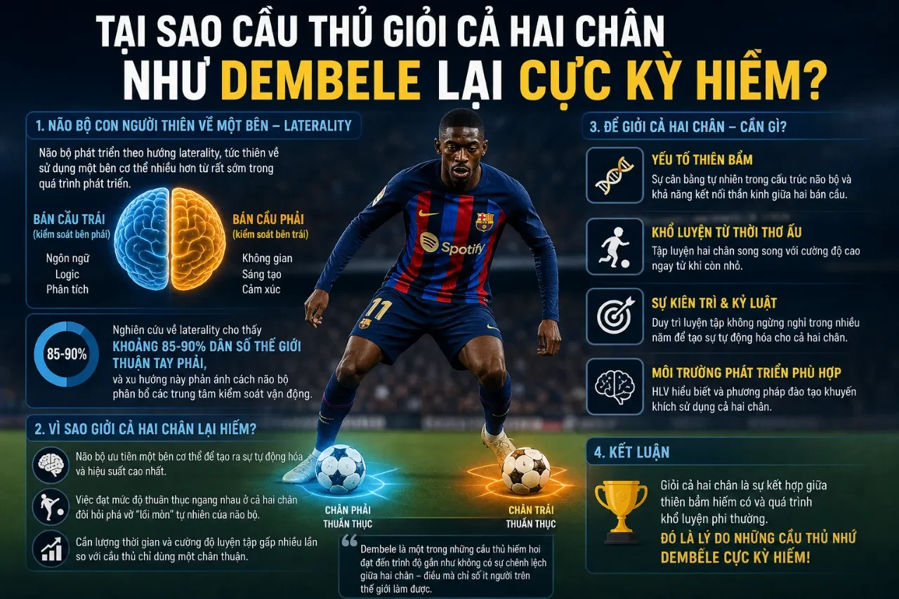 Ousmane Dembélé thể hiện kỹ thuật đi bóng bằng cả hai chân thanh thoát trên sân tập