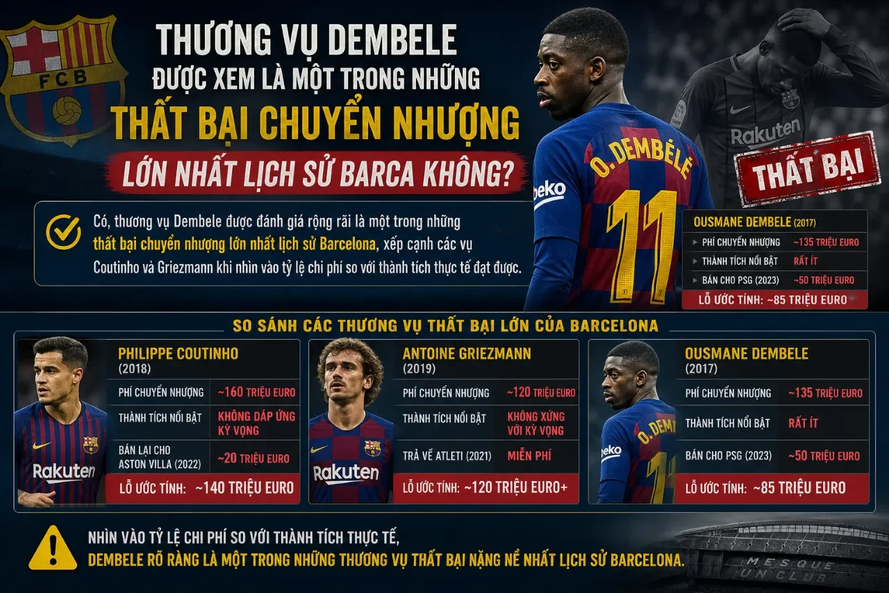 Siêu sao Ousmane Dembélé trong thời gian thi đấu đầy thăng trầm tại câu lạc bộ Barcelona