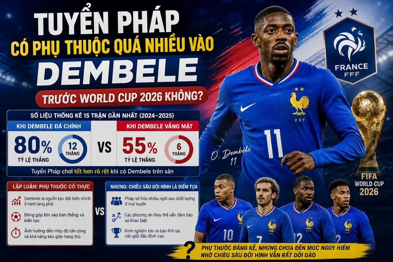 Ousmane Dembélé thực hiện pha bứt tốc tấn công nguy hiểm cho Les Bleus