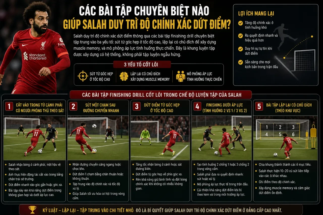 Mohamed Salah tích cực thực hiện các bài tập dứt điểm chuyên biệt trên sân tập