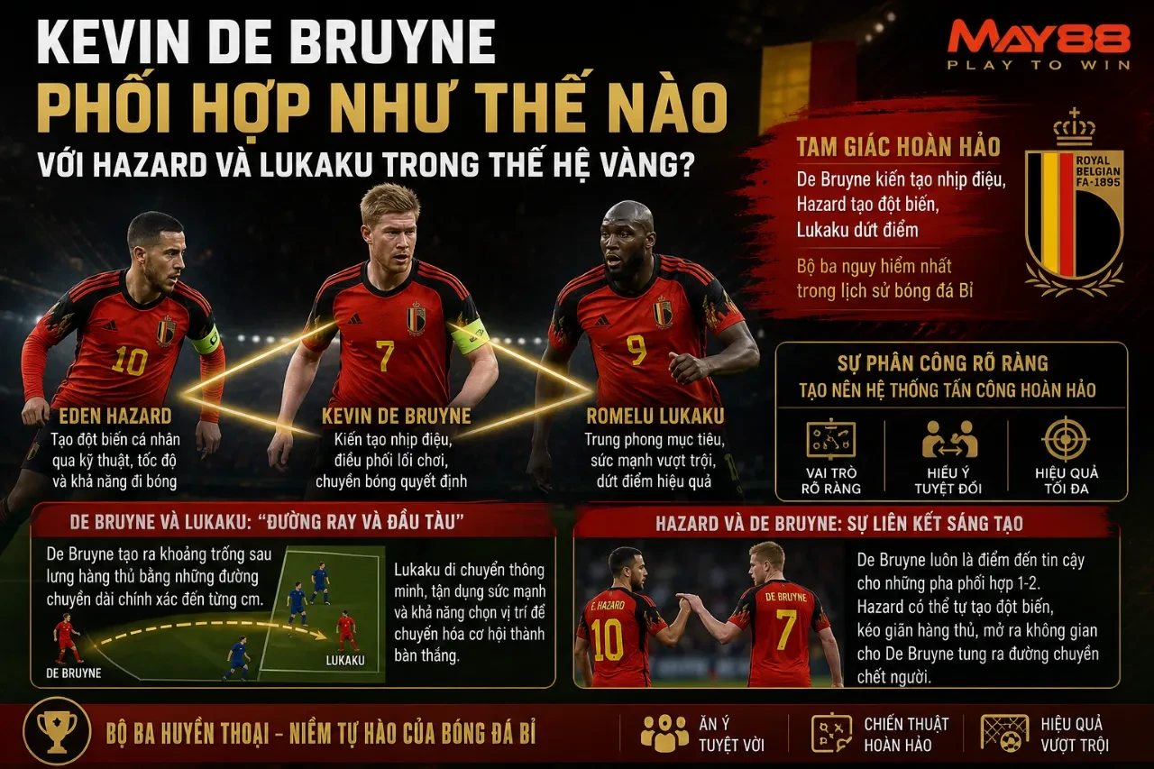 Bộ ba tiền đạo Eden Hazard, Romelu Lukaku và Kevin De Bruyne phối hợp ăn ý