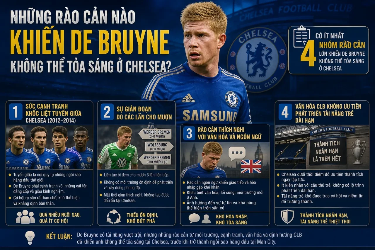 Những Rào Cản Nào Khiến De Bruyne Không Thể Tỏa Sáng Ở Chelsea?