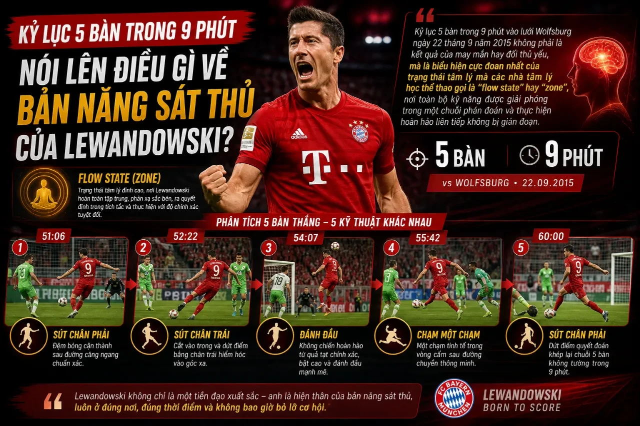 Robert Lewandowski xòe 5 ngón tay ăn mừng kỷ lục vô tiền khoáng hậu 5 bàn trong 9 phút