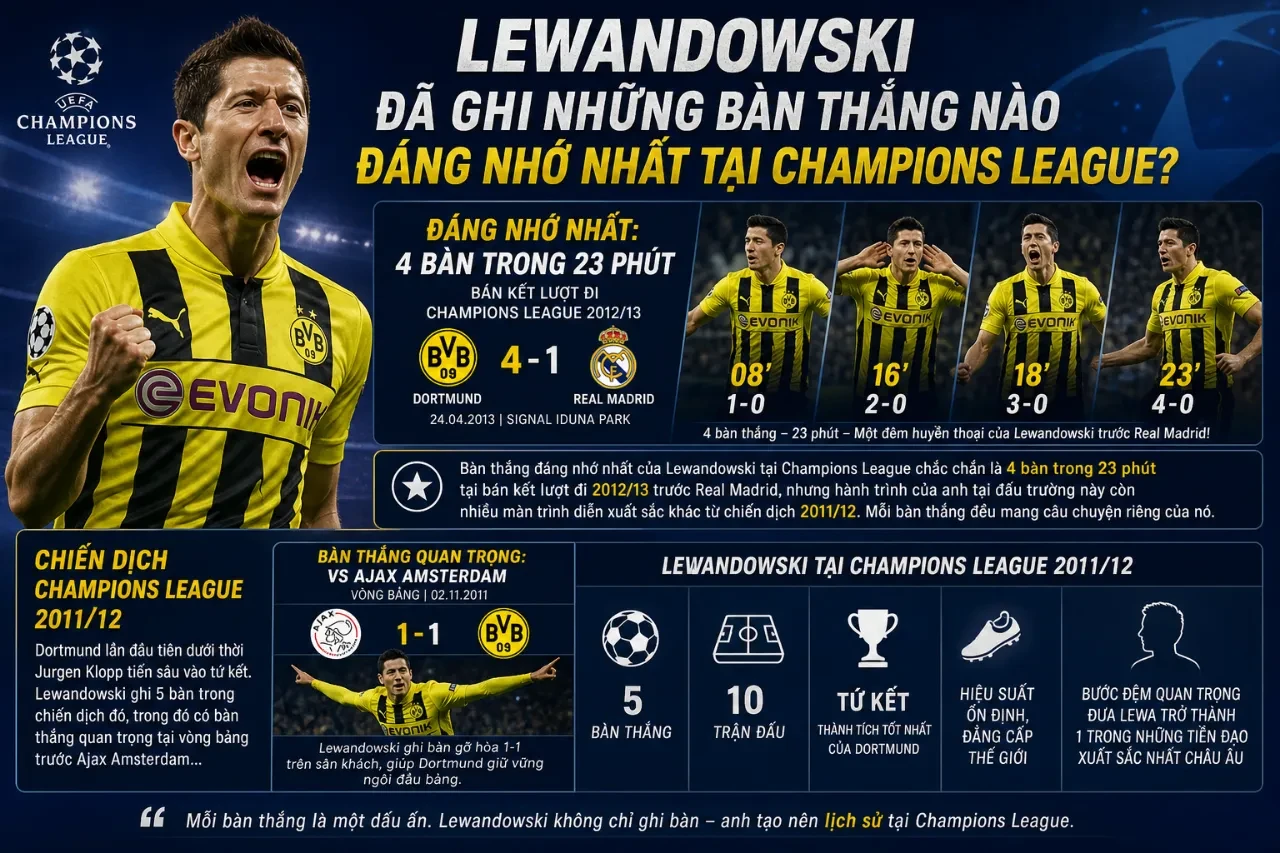 Màn trình diễn lịch sử của Robert Lewandowski ghi 4 bàn thắng vào lưới Real Madrid