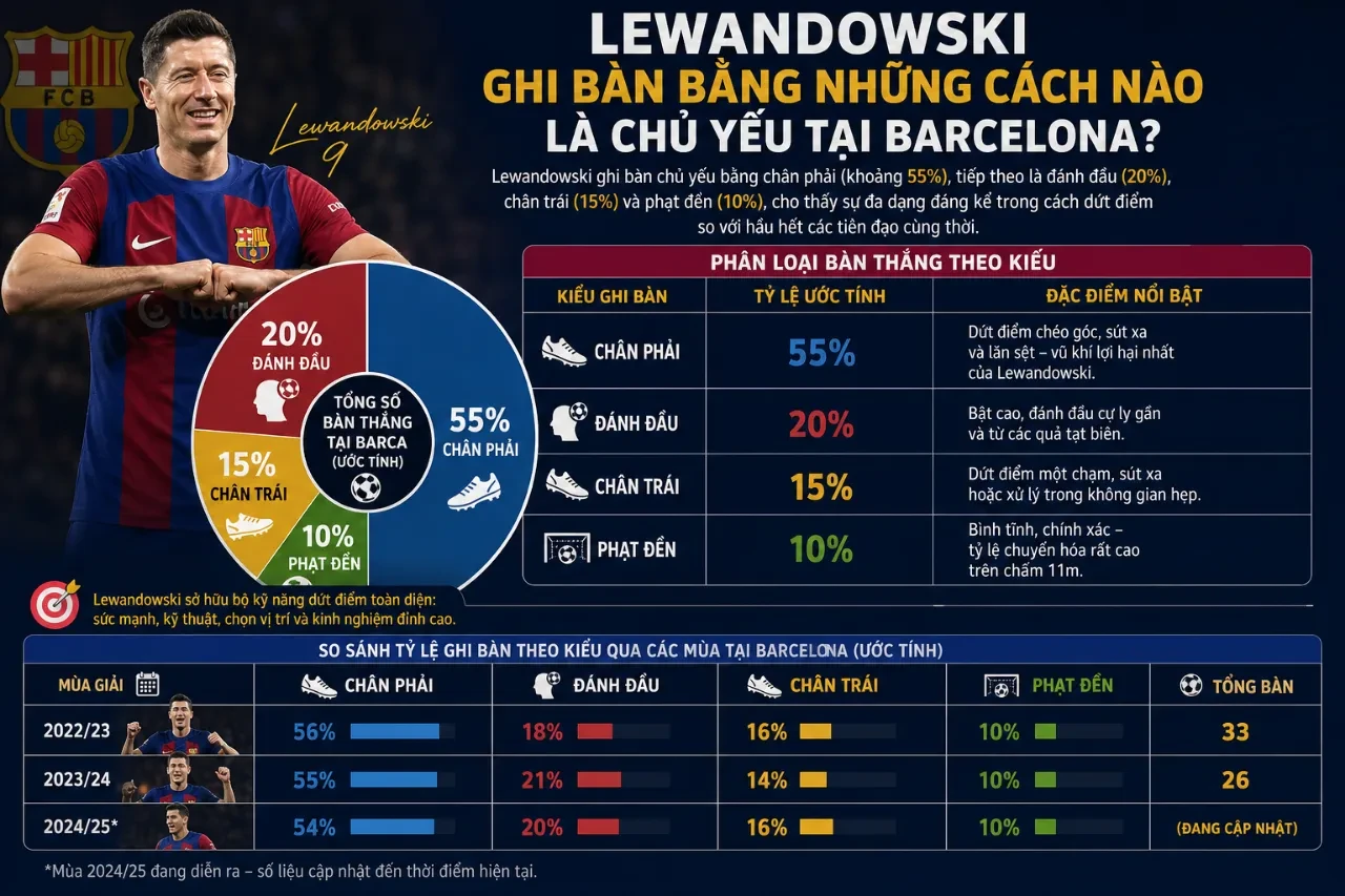 Phân tích các góc sút và tư thế dứt điểm đa dạng của Robert Lewandowski