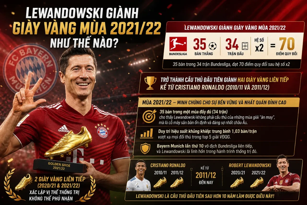 Lewandowski hôn cúp Chiếc Giày Vàng Châu Âu lần thứ hai liên tiếp trong sự nghiệp