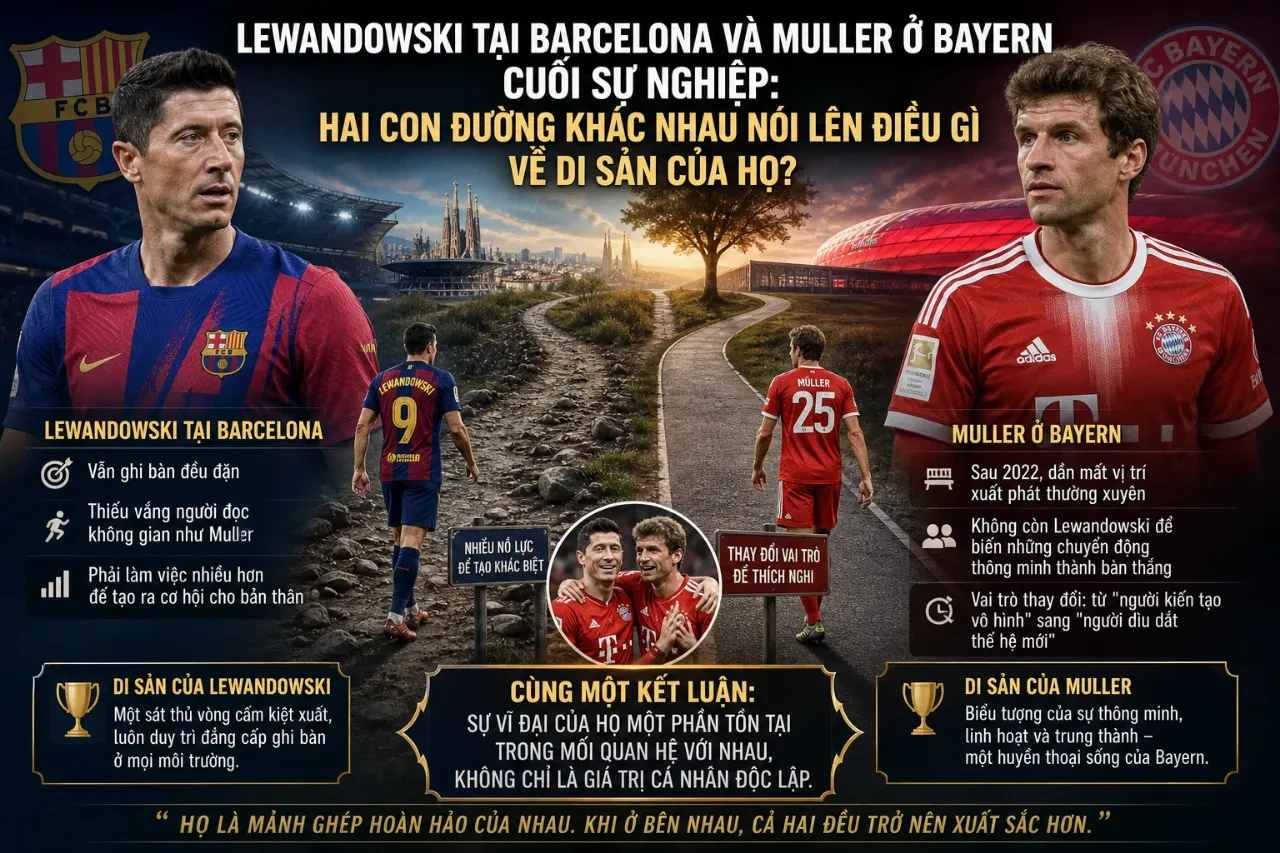 Hai con đường sự nghiệp khác nhau của Robert Lewandowski tại Barcelona và Thomas Muller tại Bayern