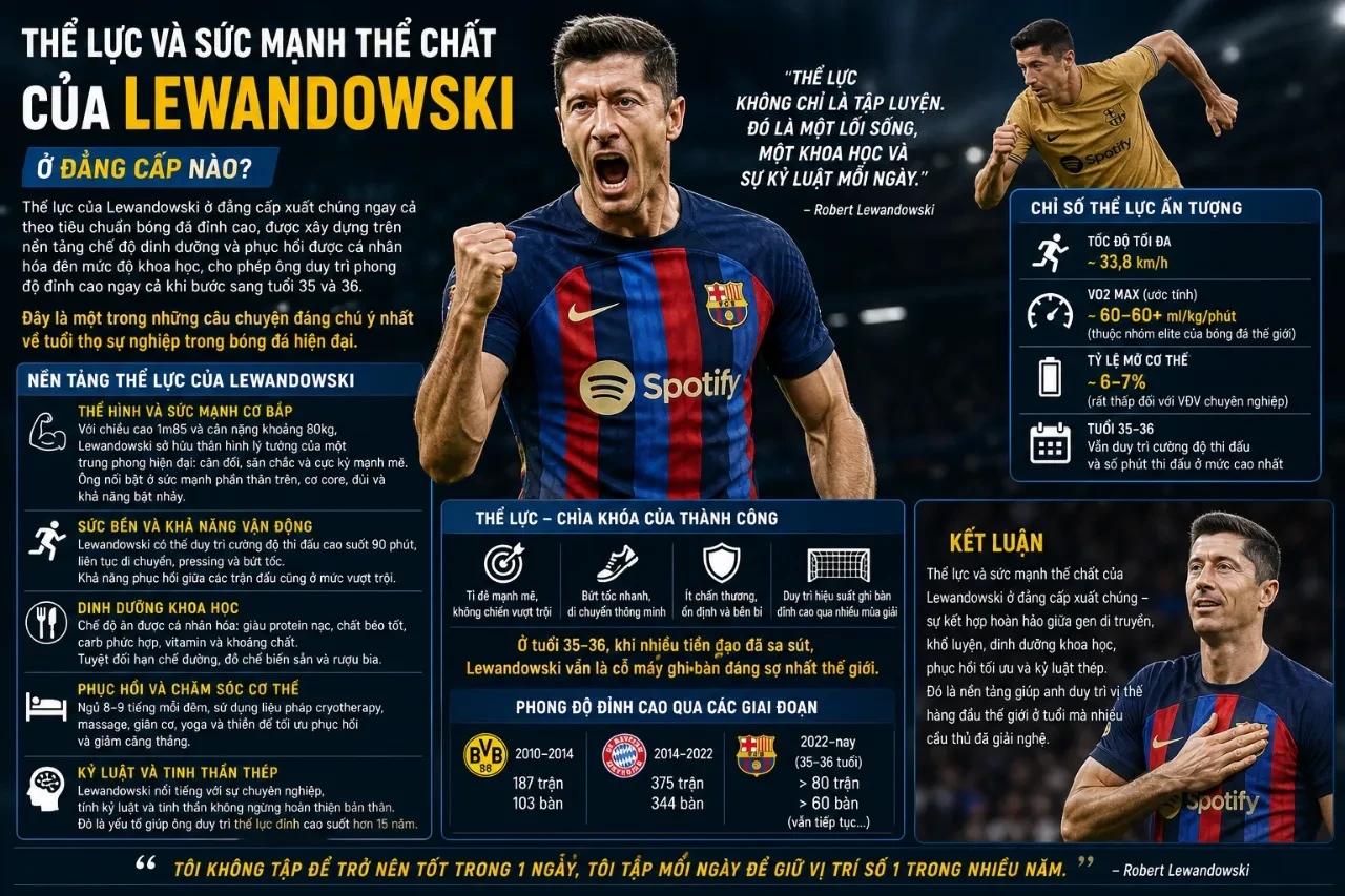 Cơ bắp cuồn cuộn và thể trạng lý tưởng của trung phong Robert Lewandowski