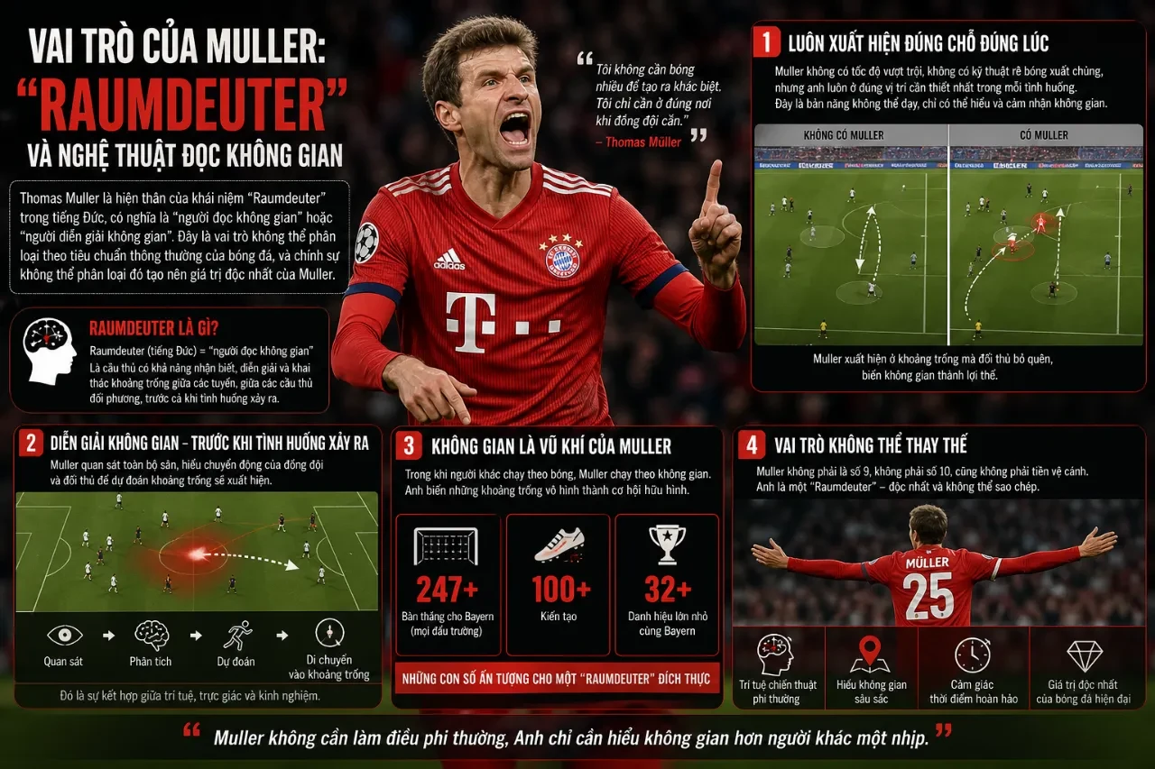 Thomas Muller phô diễn khả năng di chuyển đọc không gian nhạy bén