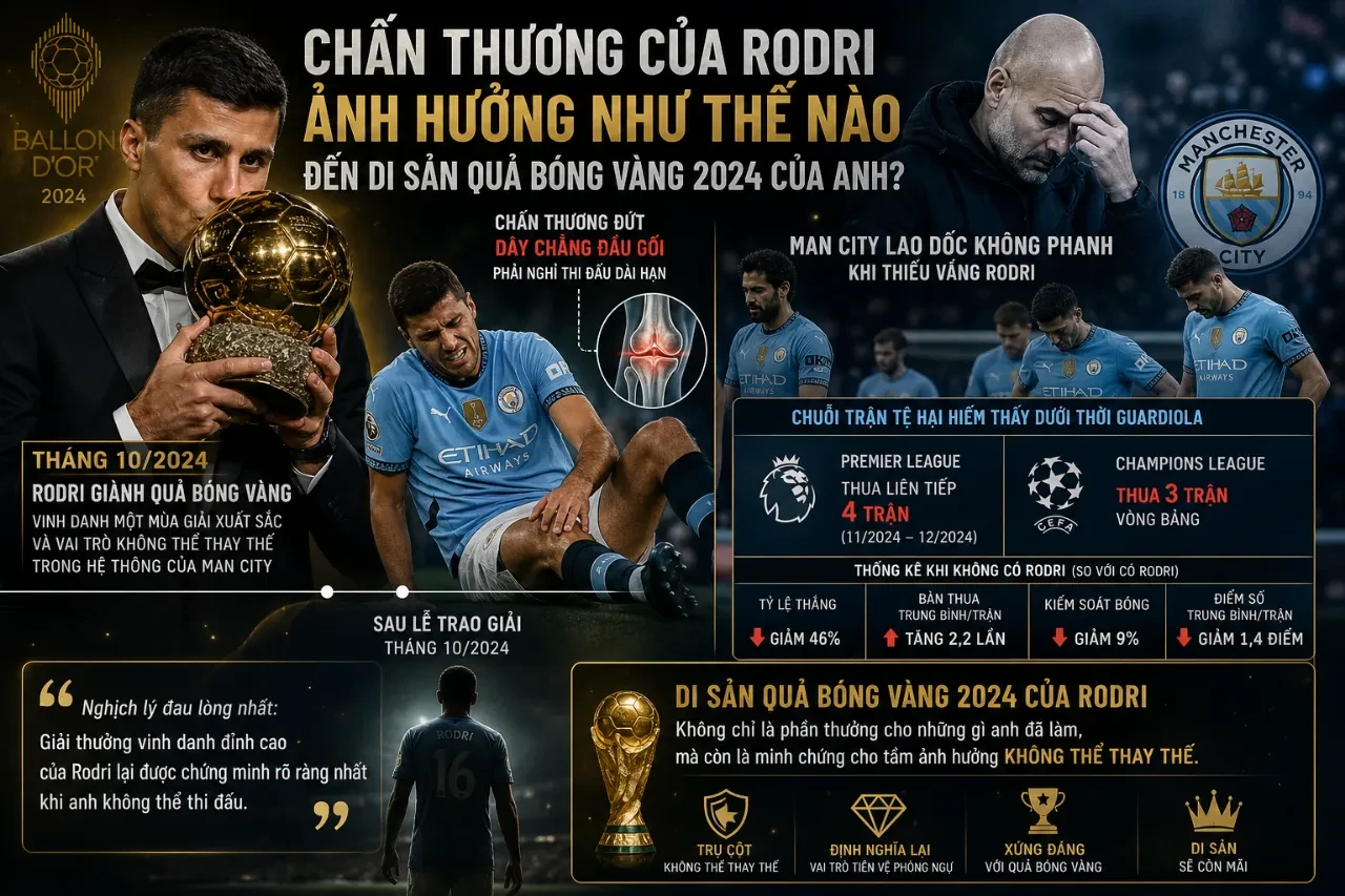 Rodri gặp chấn thương nặng trên sân và sự trân trọng di sản Quả Bóng Vàng 2024
