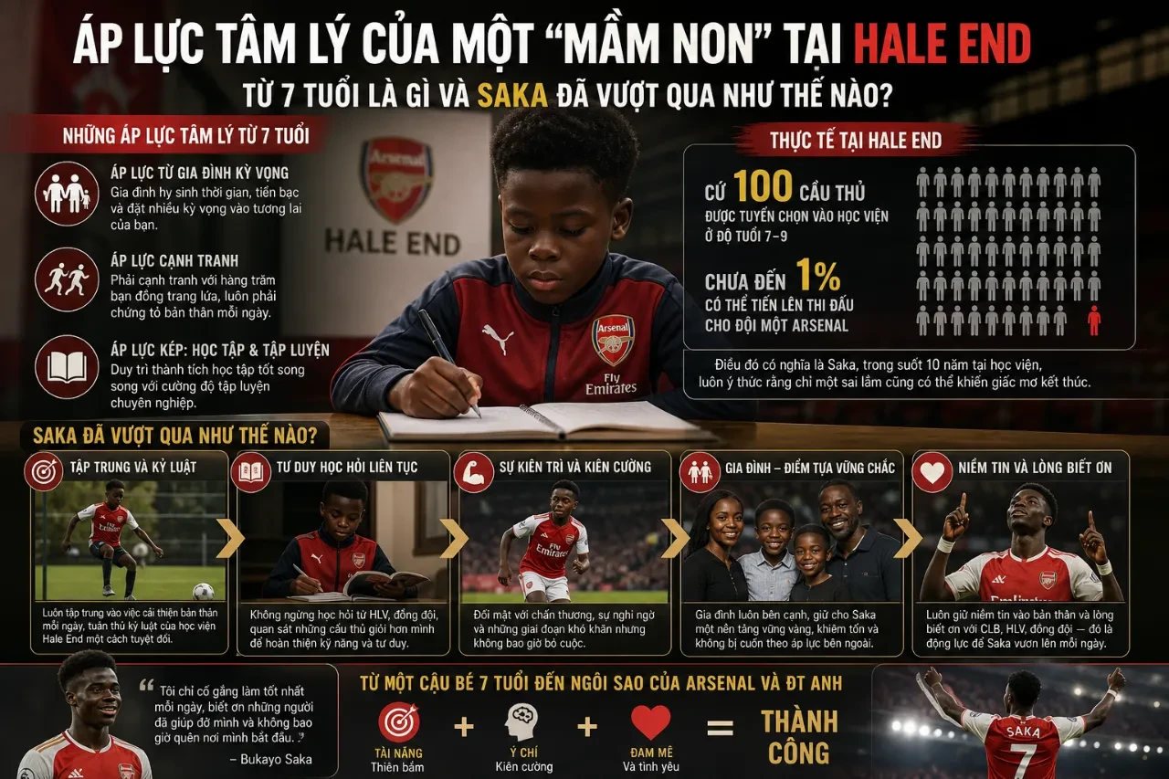 Bukayo Saka tập luyện kiên trì và vượt qua các thử thách khắt khe tại học viện Hale End