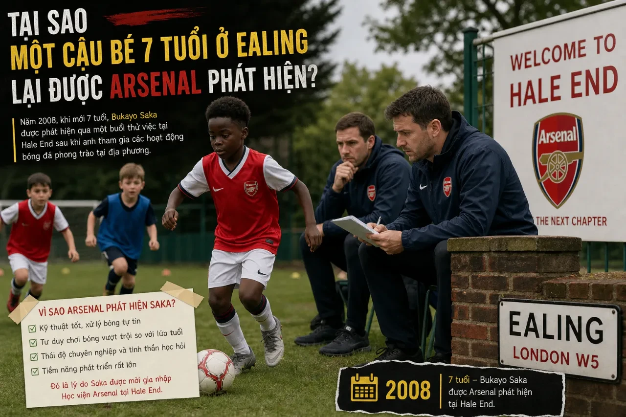 Cậu bé Bukayo Saka thời thơ ấu gia nhập học viện đào tạo trẻ Hale End của Arsenal