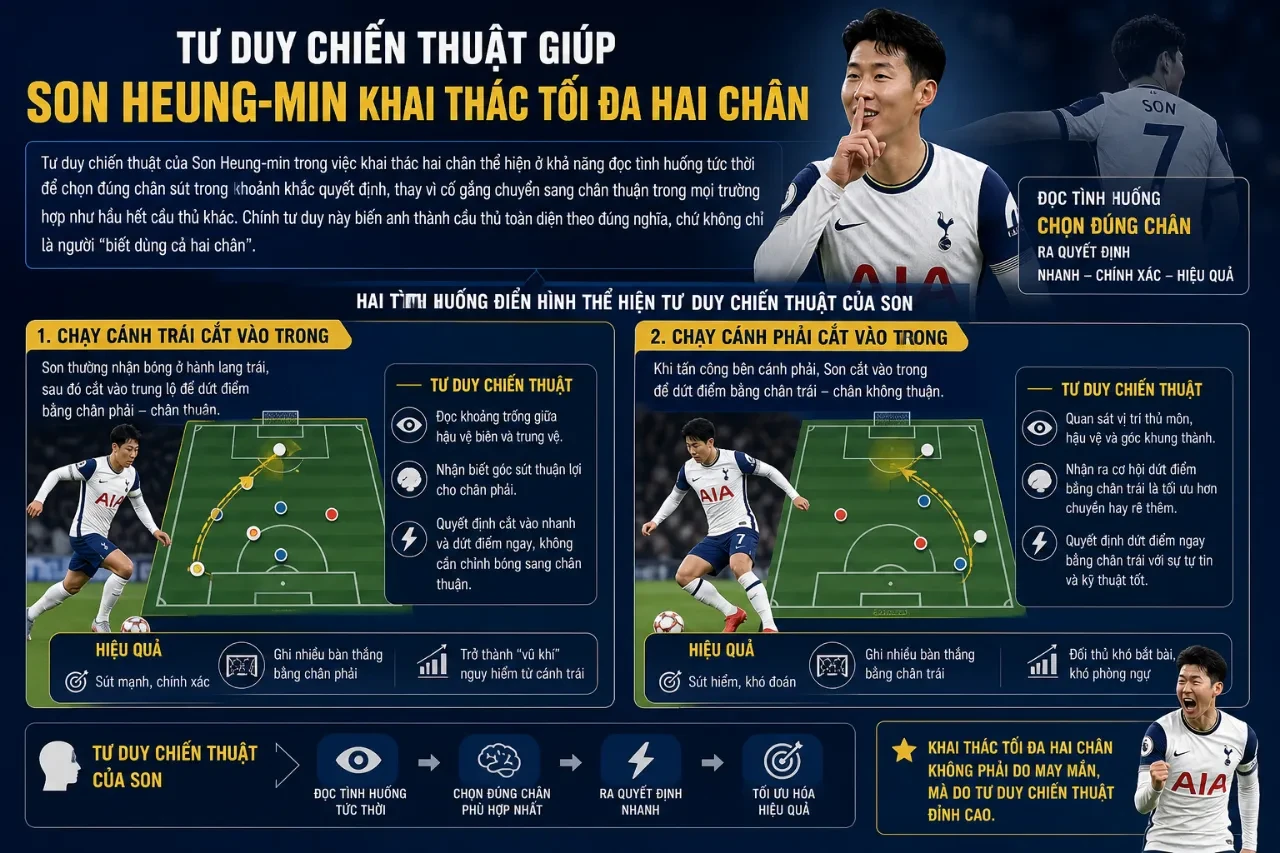 Son Heung-min bứt tốc và xử lý bóng khéo léo trước vòng cấm đối phương