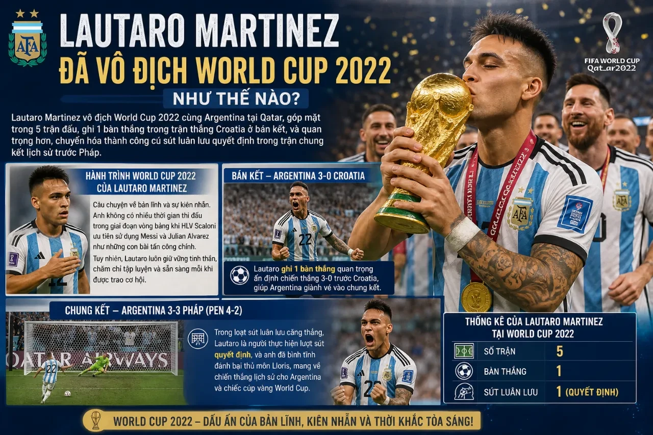 Lautaro Martinez rạng rỡ ôm cúp vàng vô địch World Cup 2022 cùng đội tuyển Argentina