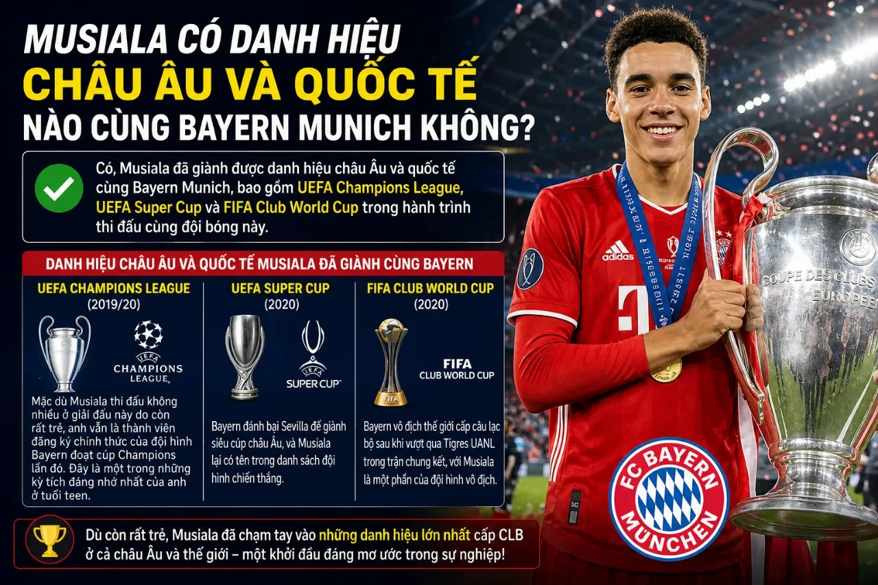 Jamal Musiala nâng cao cúp vô địch châu Âu cùng các đồng đội Bayern Munich