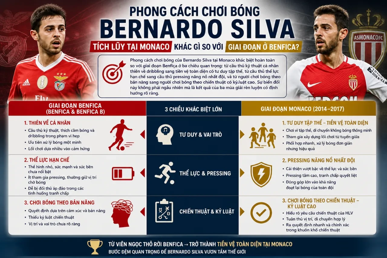 Sự lột xác ấn tượng của Bernardo Silva từ Benfica đến AS Monaco