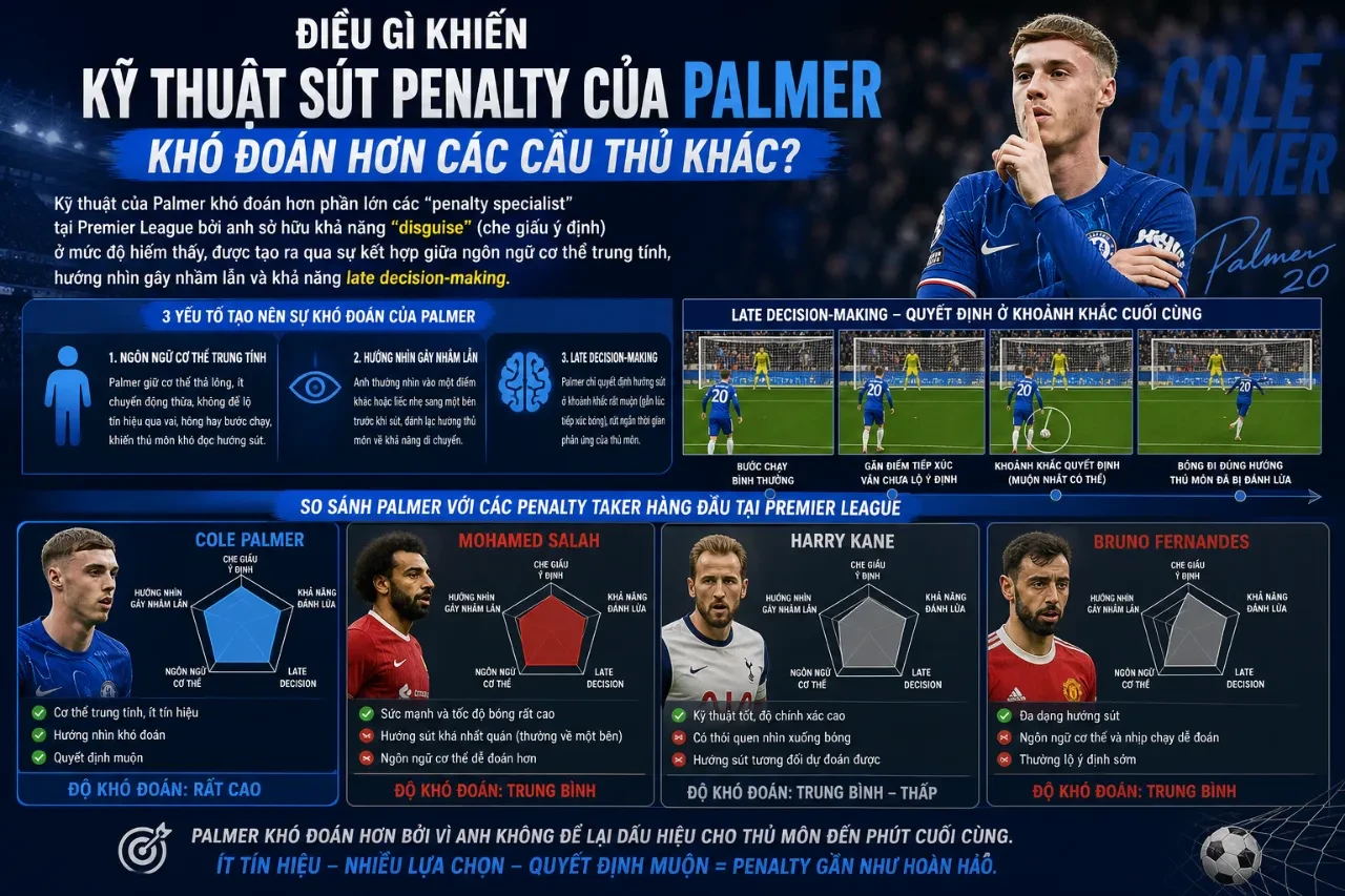 Cole Palmer điềm tĩnh đứng trước chấm 11m chuẩn bị thực hiện cú sút phạt đền