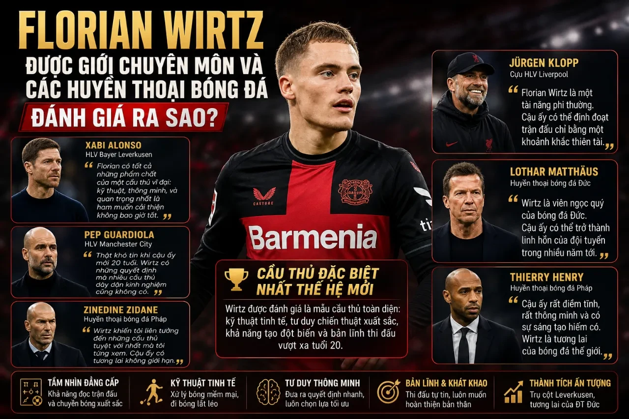 Florian Wirtz thi đấu tự tin nổi bật trong sự tán thưởng của giới chuyên môn