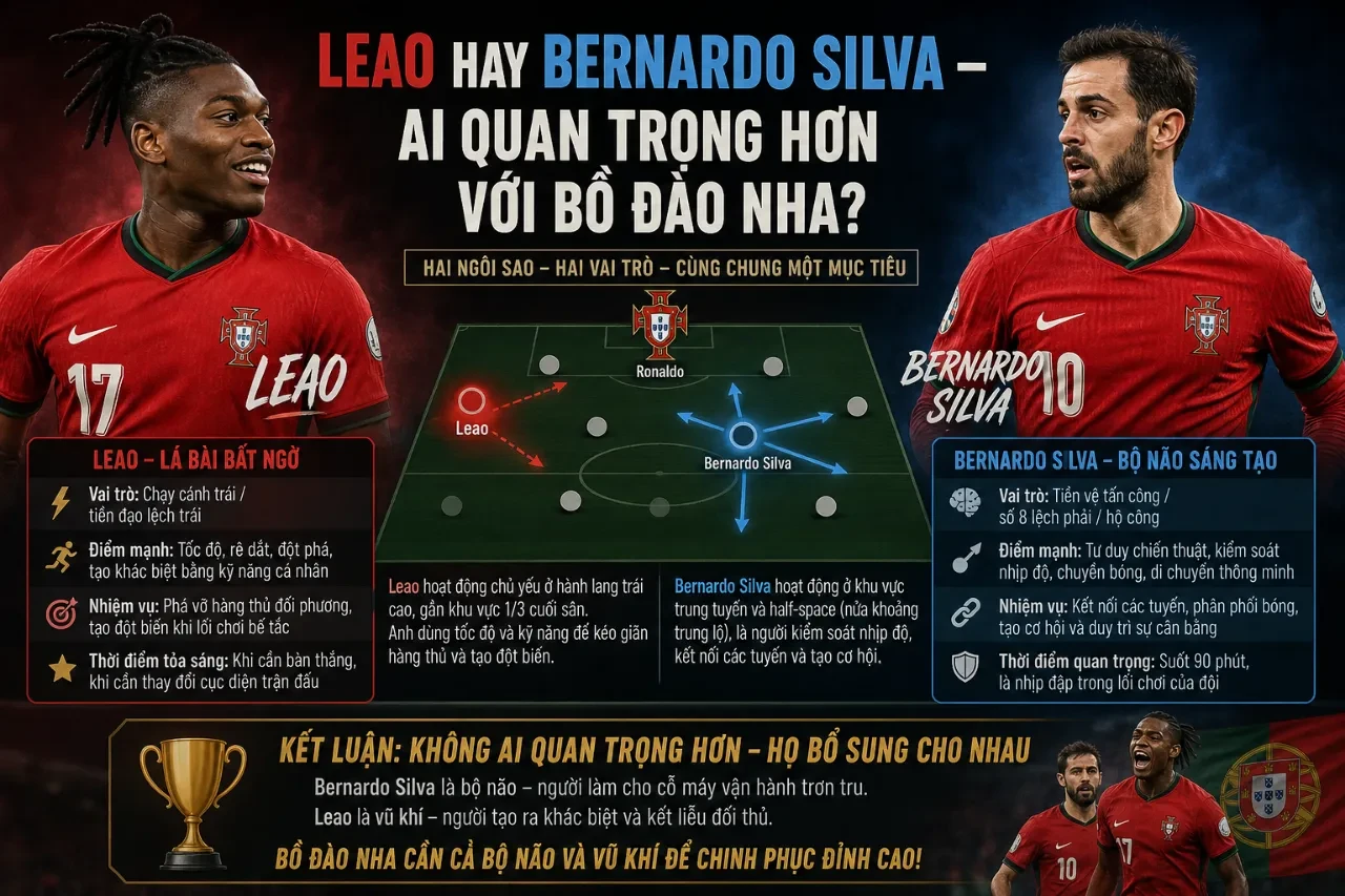 Rafael Leao và Bernardo Silva phối hợp ăn ý trên hàng công Bồ Đào Nha