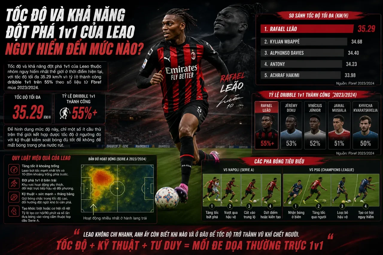 Rafael Leao bứt tốc xé gió vượt qua hậu vệ đối phương