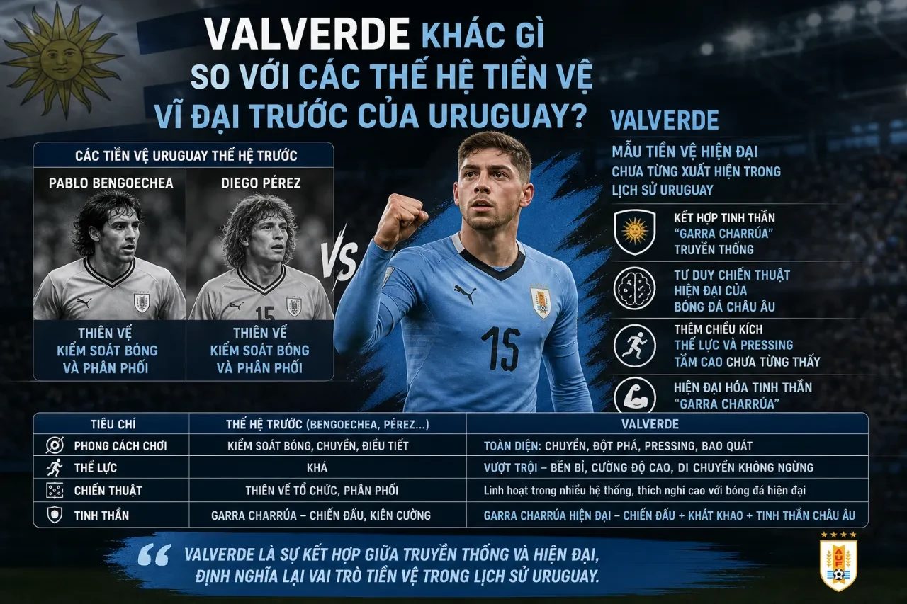 Federico Valverde khoác áo đội tuyển Uruguay thi đấu nổi bật trên sân