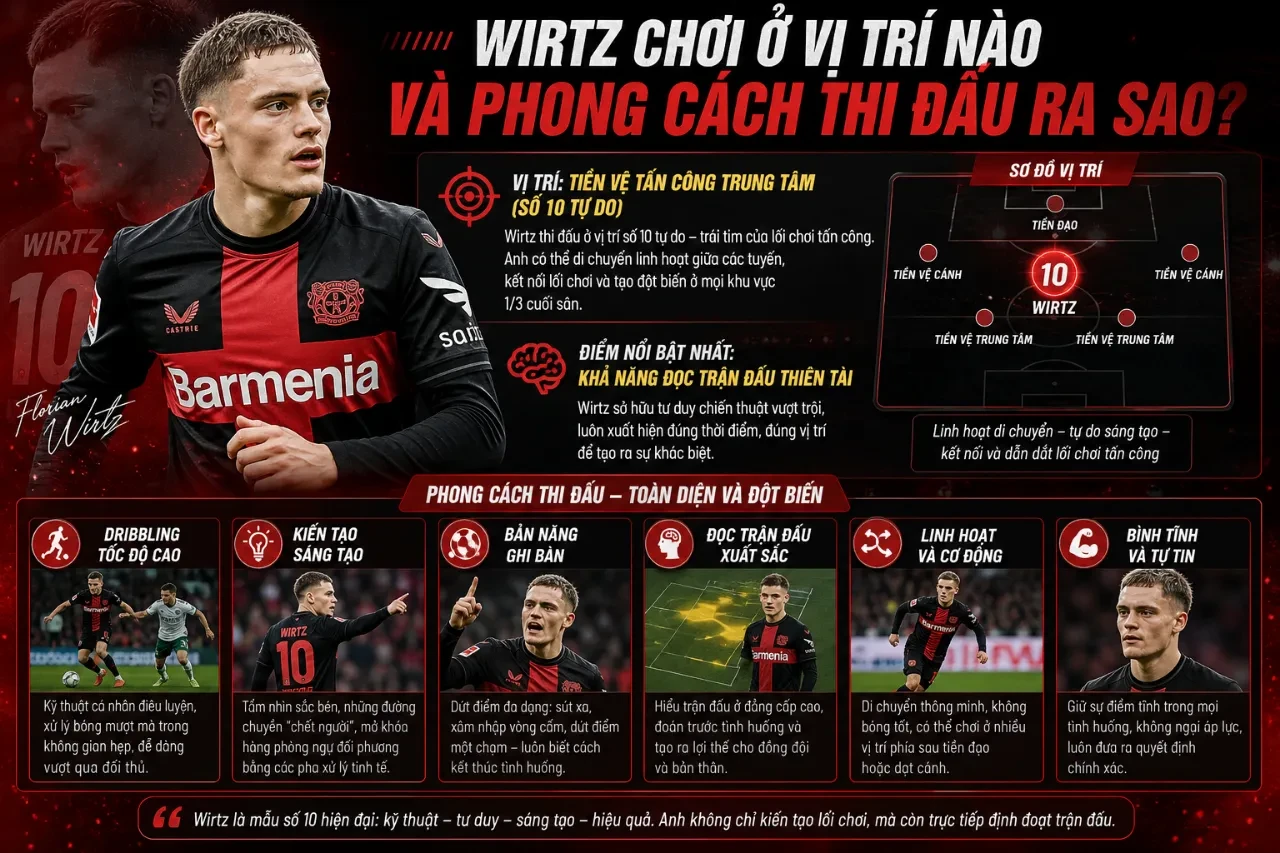 Florian Wirtz thi đấu thanh thoát và sáng tạo trong màu áo Bayer Leverkusen