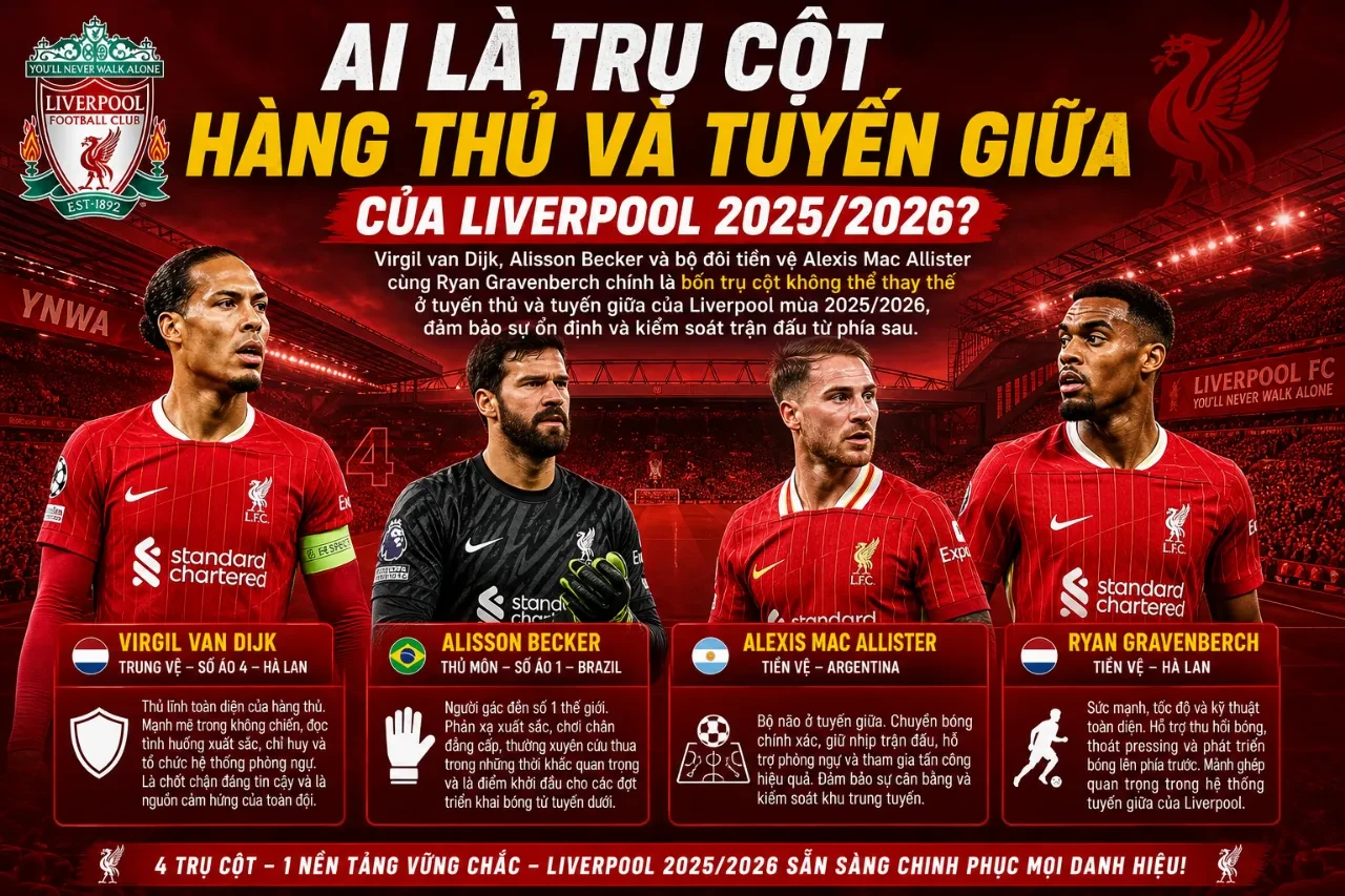 Các trụ cột hàng thủ và tiền vệ trung tâm đang chỉ huy lối chơi của Liverpool