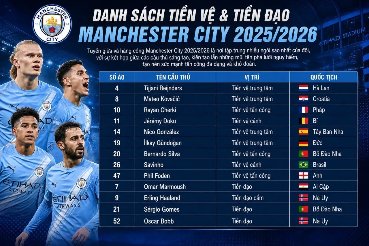 Khám Phá Đội Hình Manchester City 2025/2026: Danh Sách Cầu Thủ & Những Nhân Tố Nòng Cốt Mới Nhất