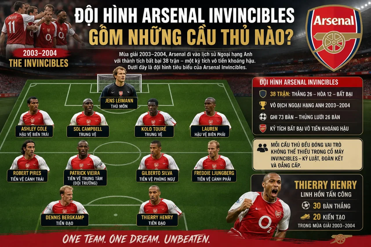 Đội hình xuất sắc cấu thành kỷ lục chuỗi trận bất bại của Arsenal mùa giải 2003-2004