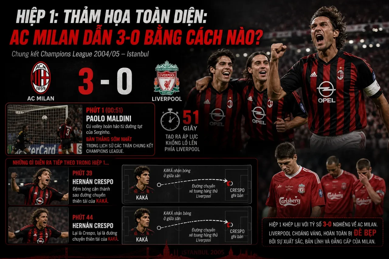 Pha ăn mừng bàn thắng mở tỷ số chớp nhoáng của hậu vệ đội trưởng Paolo Maldini ngay phút đầu tiên