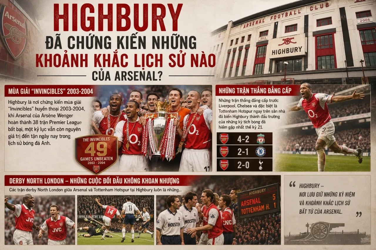 Khán đài sân vận động Highbury ngập tràn trong cờ hoa ngày Arsenal nâng cúp vàng Ngoại hạng Anh bất bại
