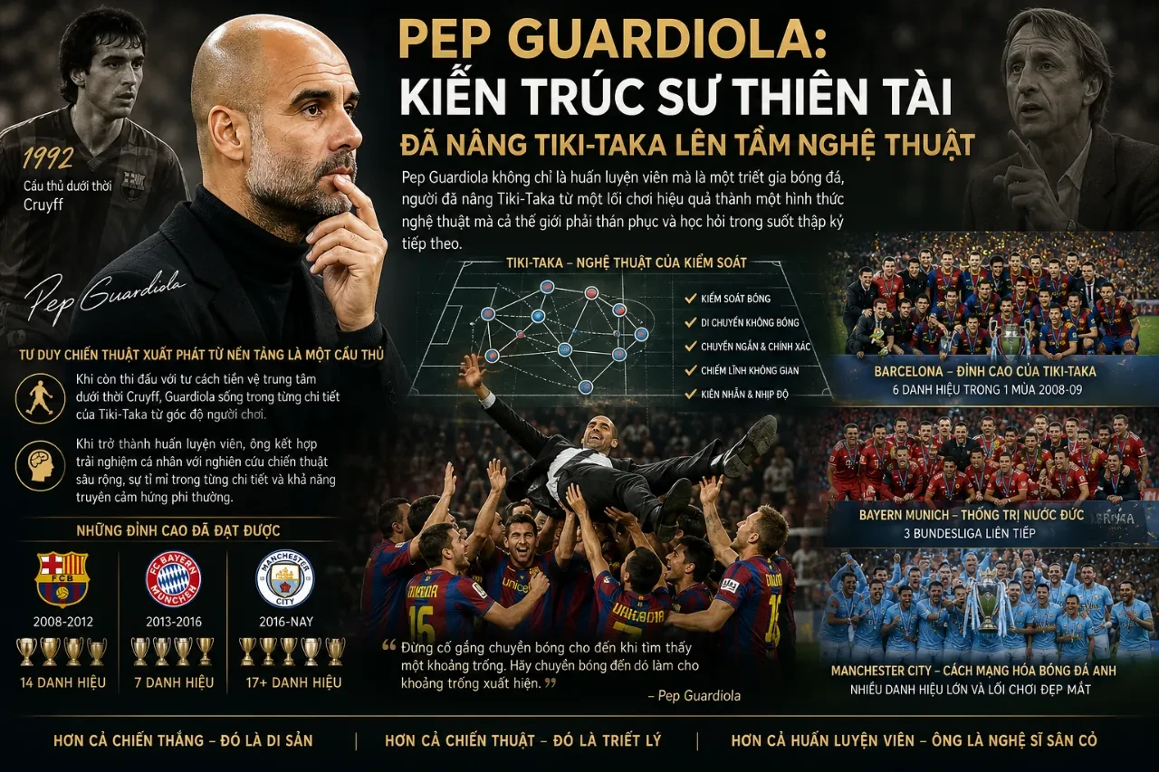 Huấn luyện viên Pep Guardiola đang chỉ đạo chiến thuật cho các cầu thủ bên ngoài đường biên