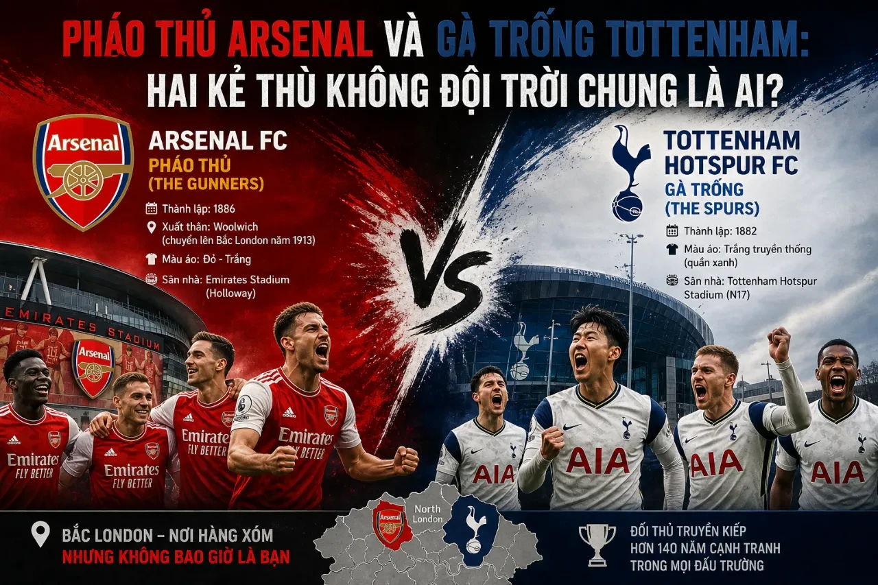 Cổ động viên Arsenal và Tottenham Hotspur tạo nên bầu không khí đối lập rực lửa trên khán đài sân vận động Emirates