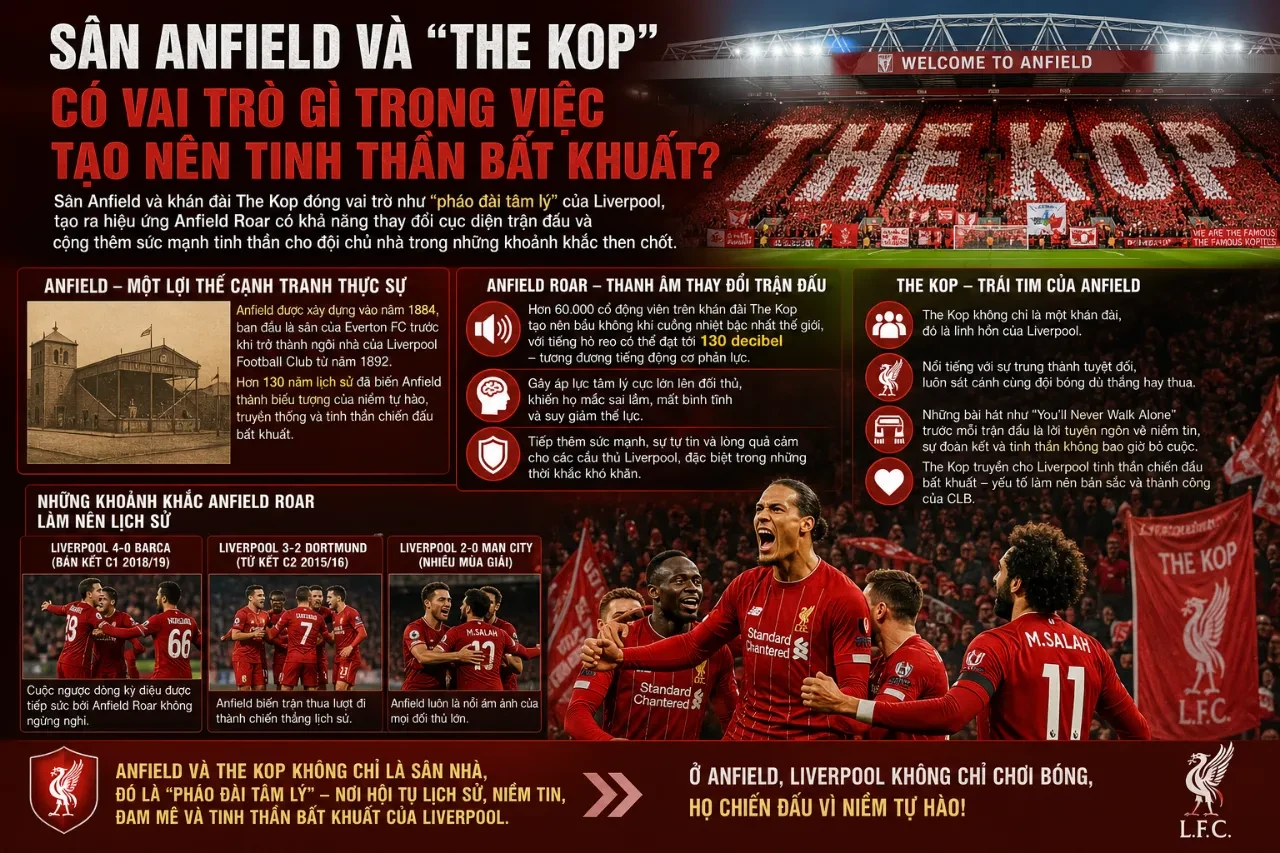 Khán đài The Kop rực lửa tại sân vận động Anfield