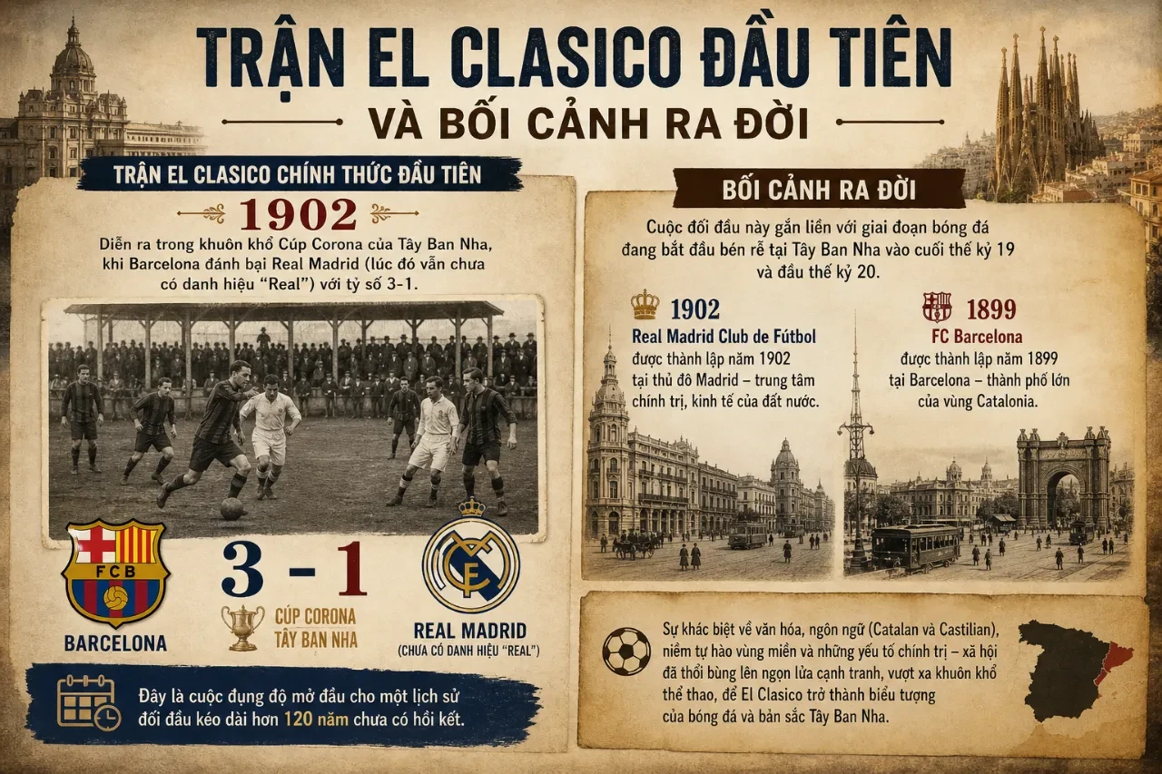Hình ảnh tư liệu về trận đấu El Clasico đầu tiên trong lịch sử diễn ra vào năm 1902