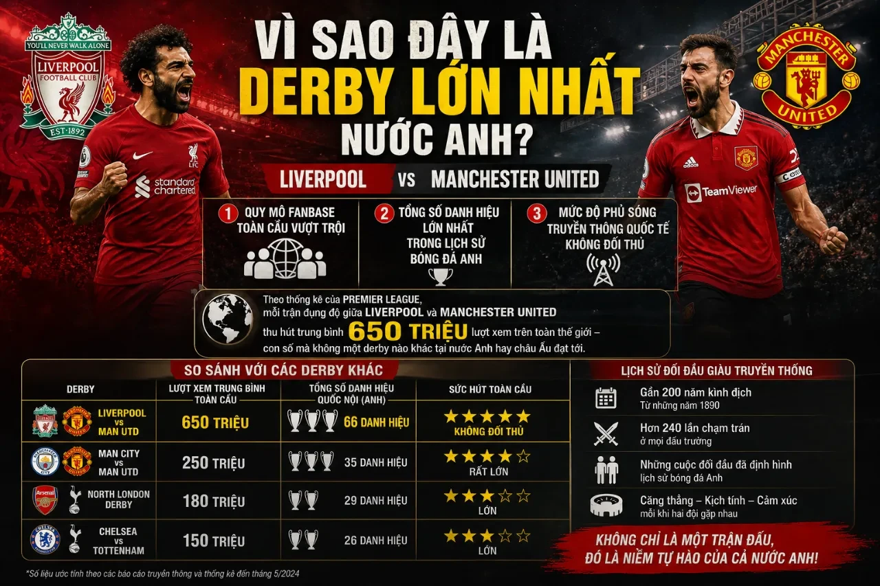 Không khí cuồng nhiệt trên khán đài tại trận derby nước Anh