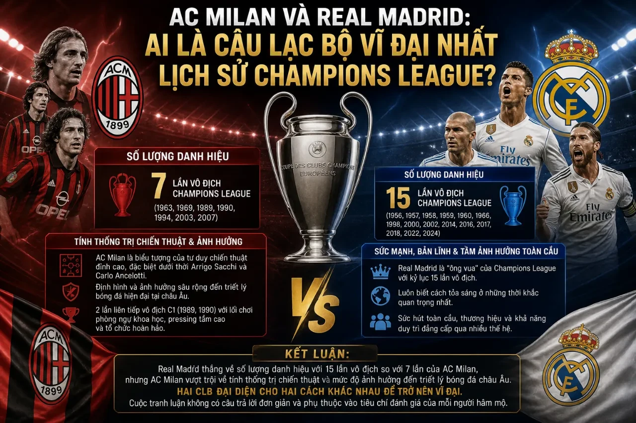 Sân vận động và biểu tượng của hai câu lạc bộ giàu thành tích nhất lịch sử Champions League