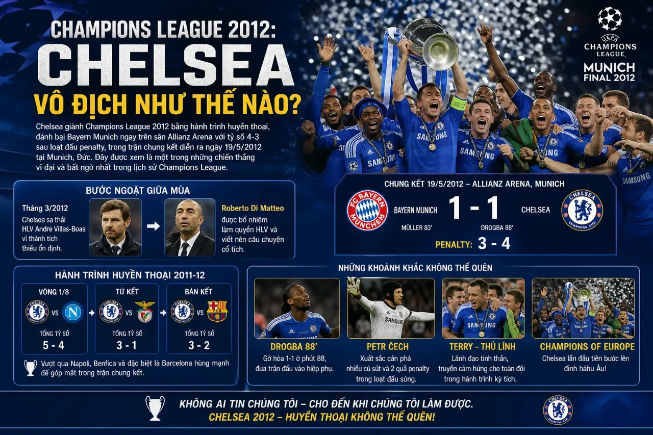 Khoảnh khắc Chelsea nâng cúp vô địch Champions League năm 2012