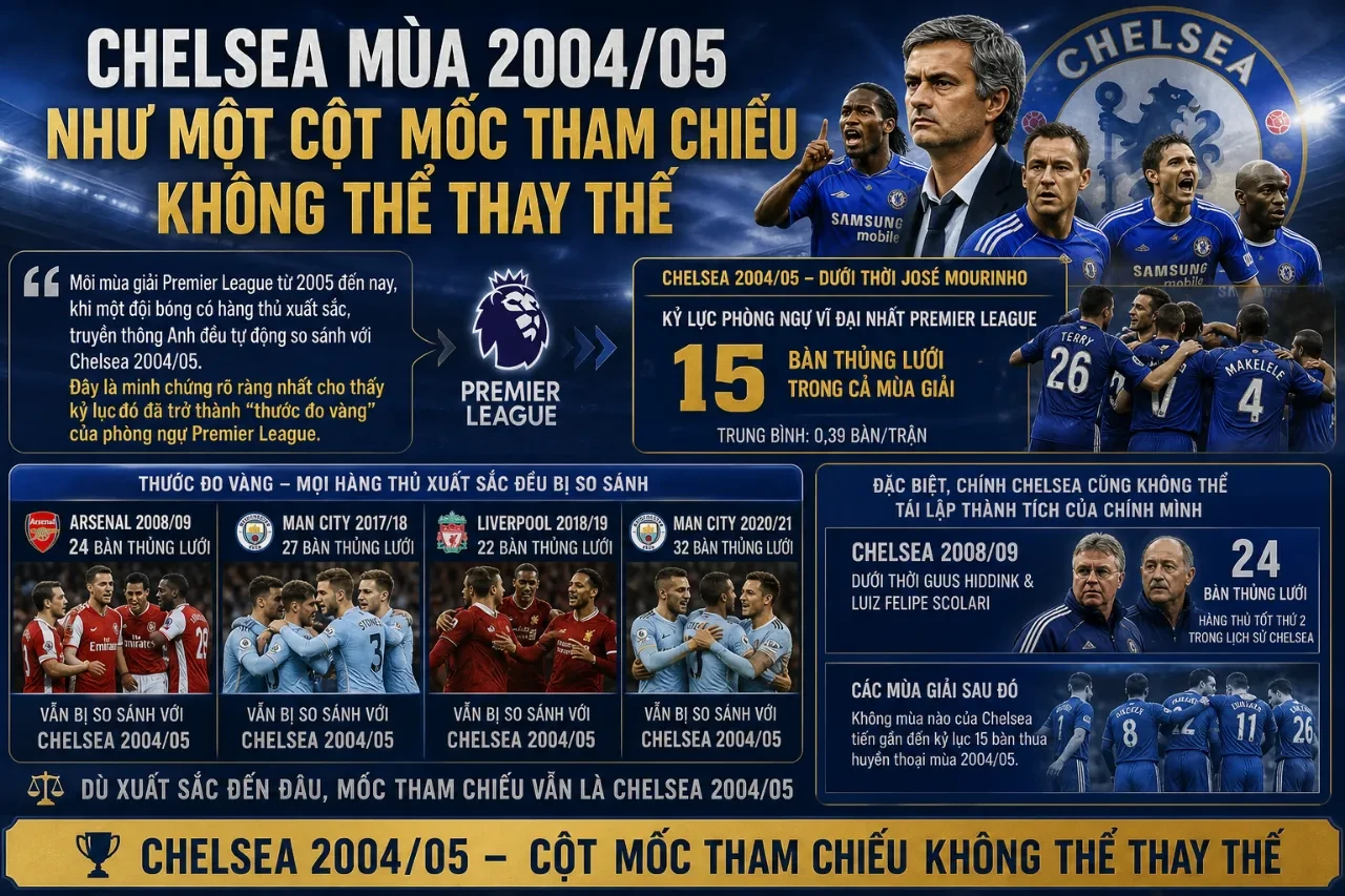 Chelsea 2004/05 Xác Lập Kỷ Lục Phòng Ngự Bất Bại Tại Premier League: 15 Bàn Thủng Lưới Sau 20 Năm Vẫn Vô Đối