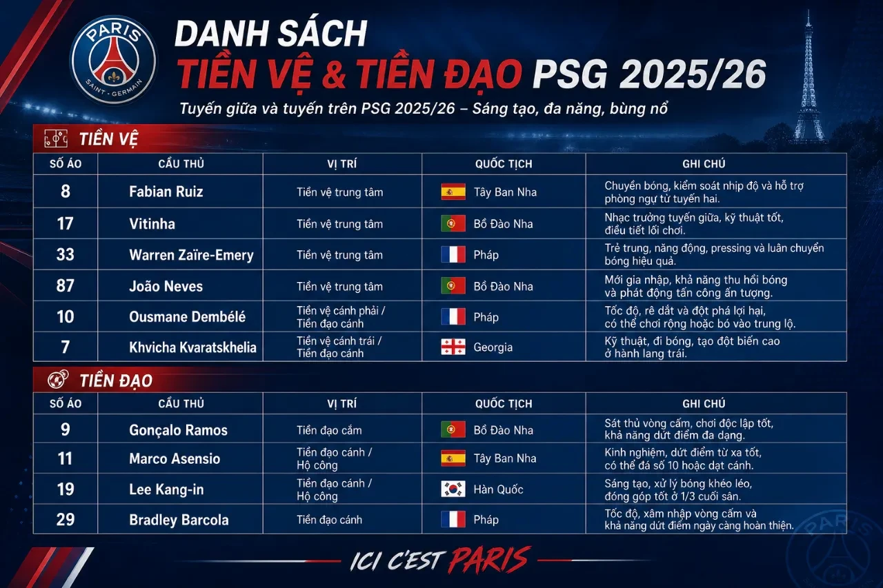 Hàng tiền vệ và tiền đạo PSG phối hợp triển khai phương án tấn công chiến thuật.
