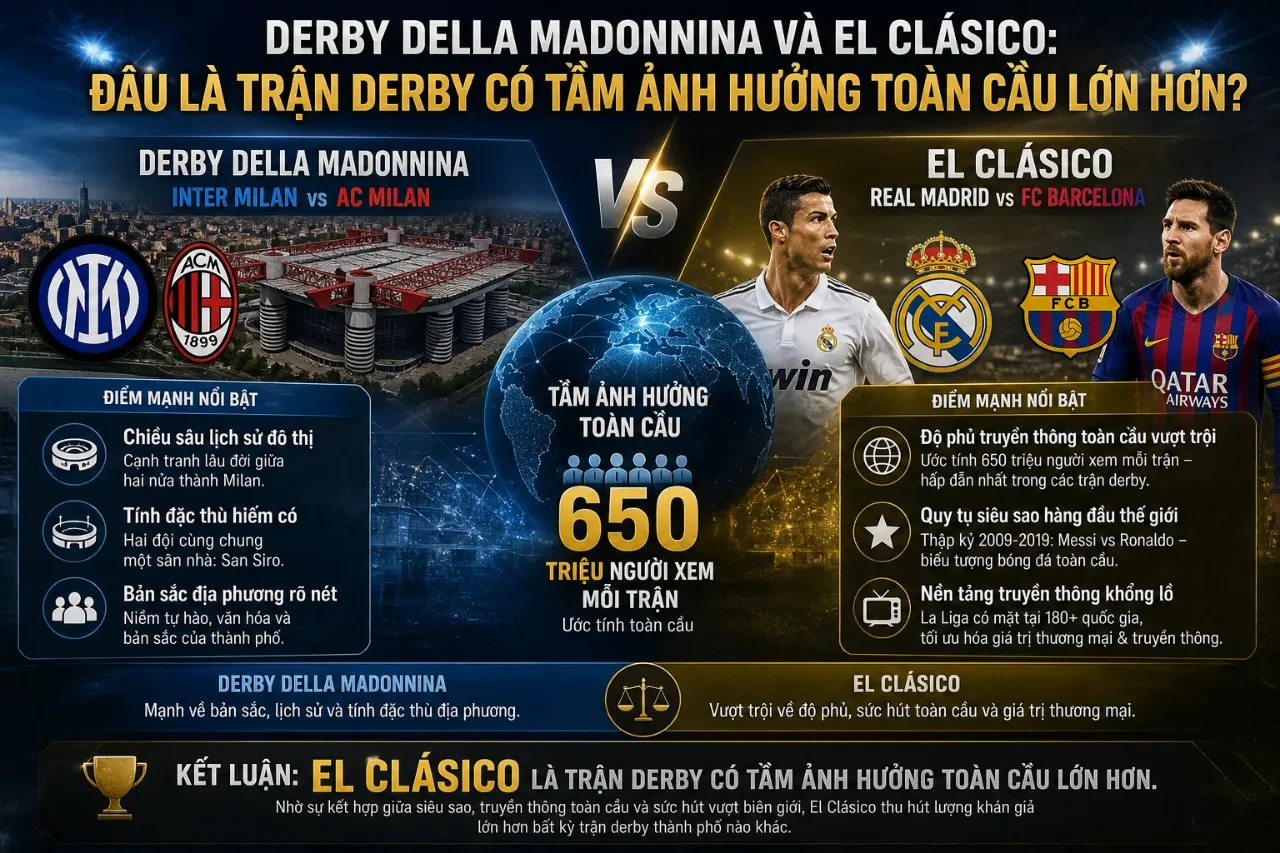 So sánh quy mô tầm ảnh hưởng toàn cầu giữa trận Derby della Madonnina và El Clásico Tây Ban Nha